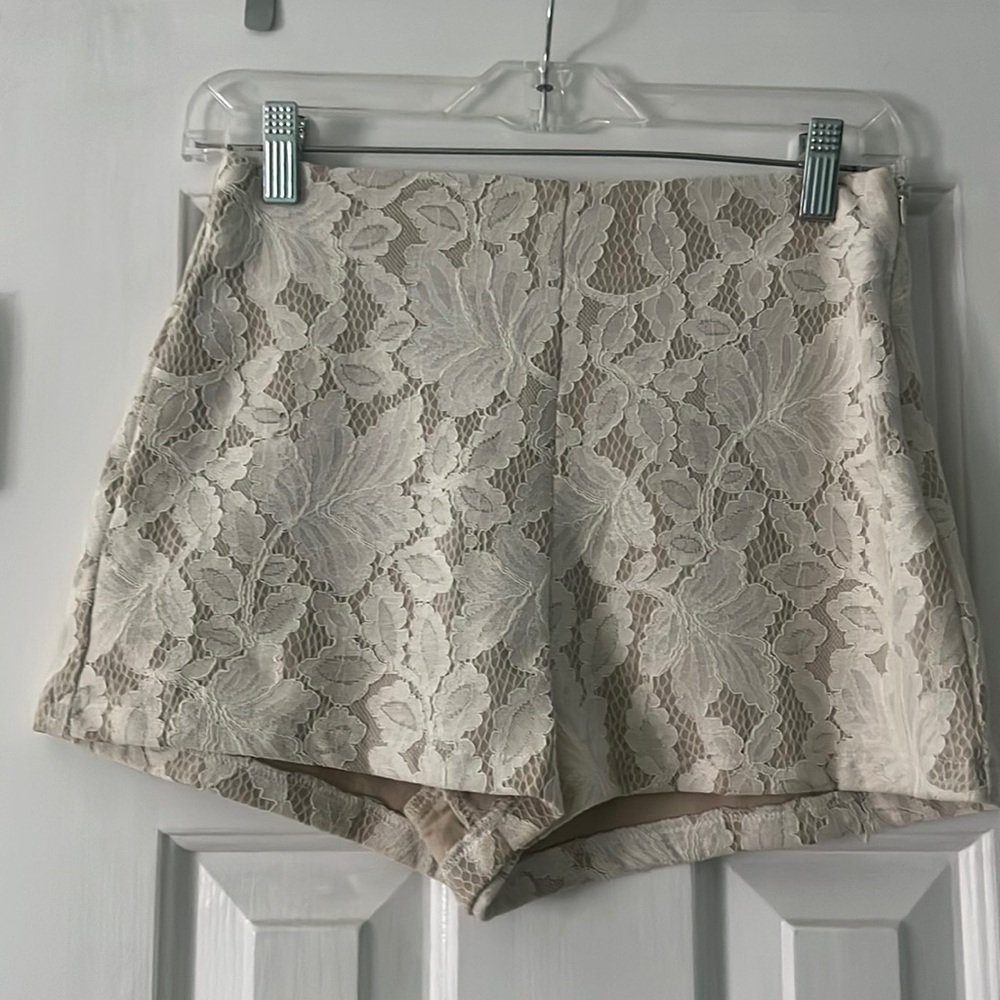white and nude lace shorts